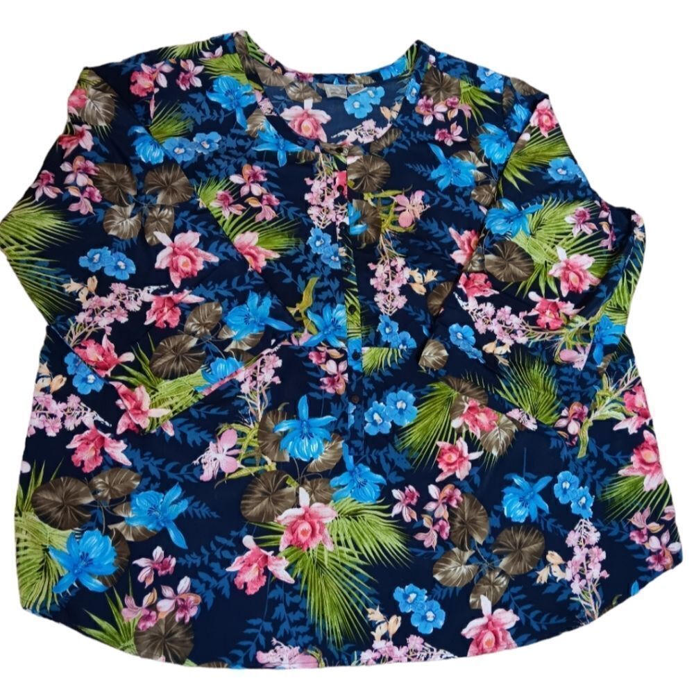 Roman's Floral Tab Sleeve Tunic 4X